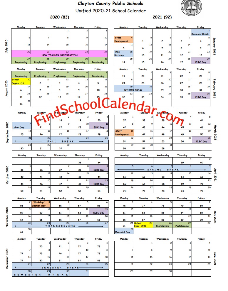 clayton county school calendar holidays download