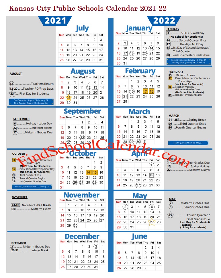 Kansas City Public Schools Calendar 2021 2022 School Start Holidays