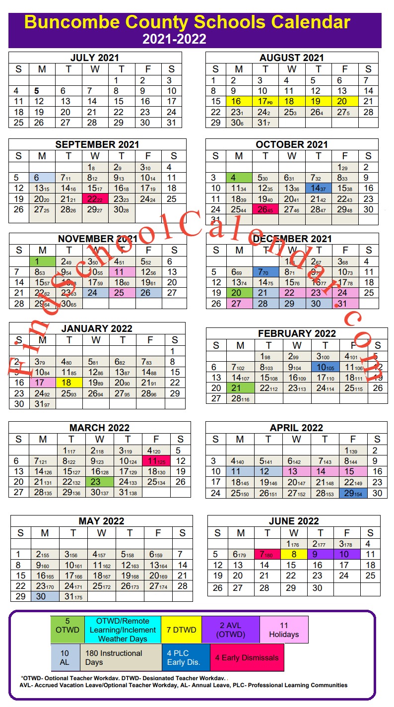Buncombe County Schools Calendar 2021 22 Holidays Break Schedule