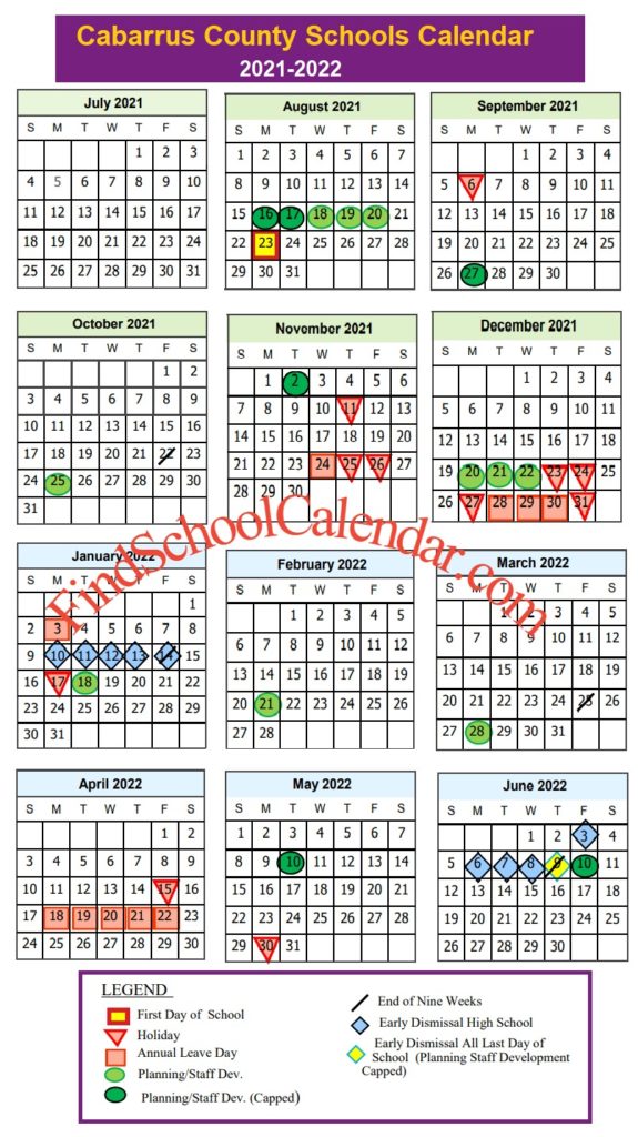 Cabarrus County Schools Calendar 2021-22 | Holidays & break schedule