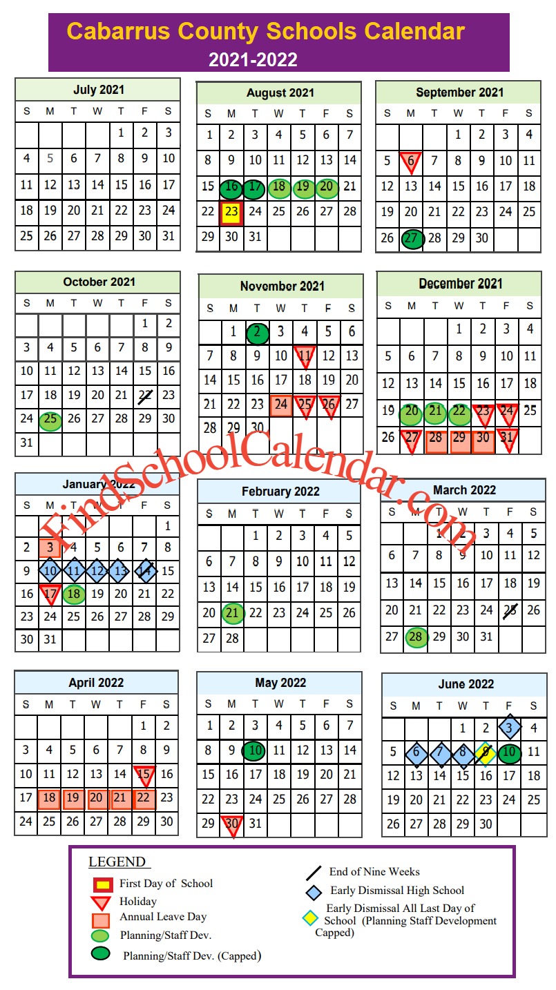 Cabarrus County Schools Calendar 2021 22 Holidays Break Schedule