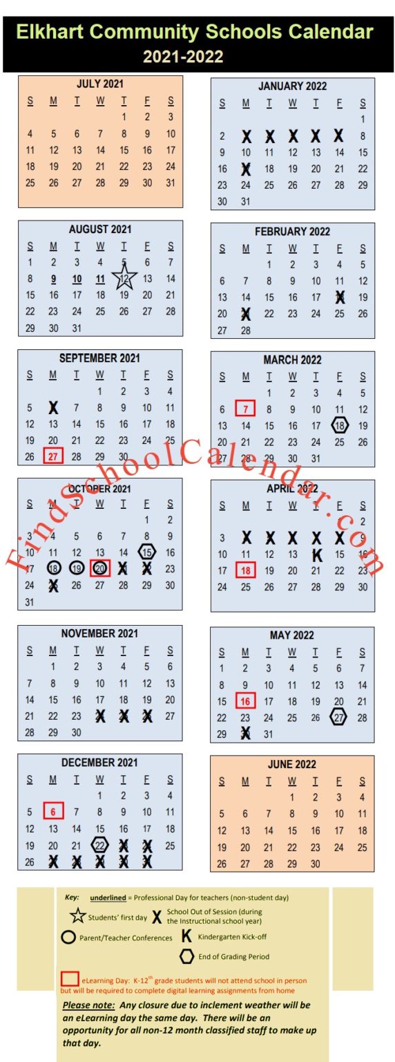 Elkhart Community Schools Calendar 202122 Holidays & break schedule