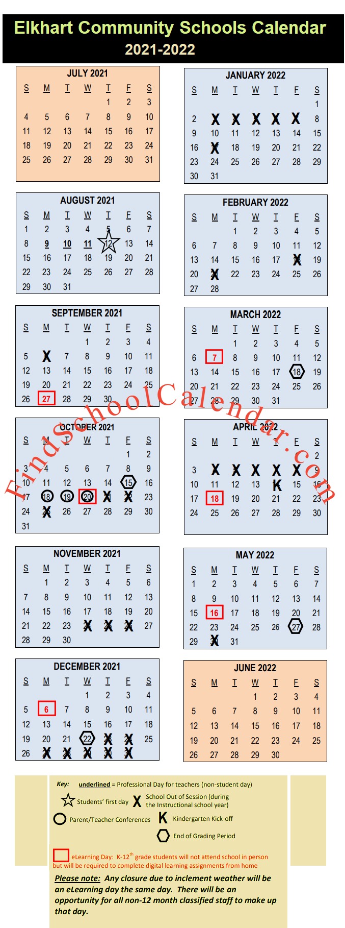 Elkhart Community Schools Calendar 2021 22 Holidays Break Schedule