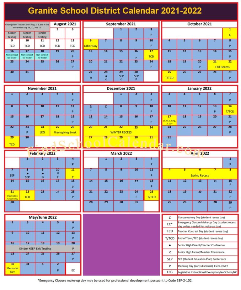Granite School District Calendar 202122 List of Holidays