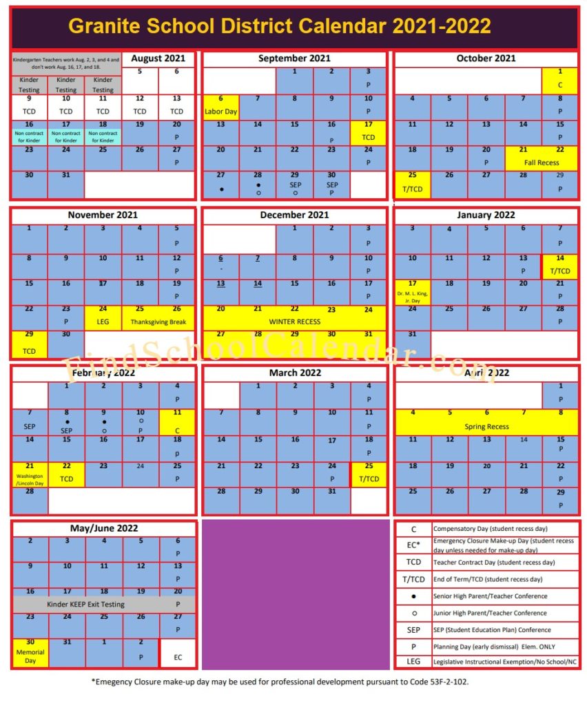 Granite School District Calendar 2021 22 List of Holidays