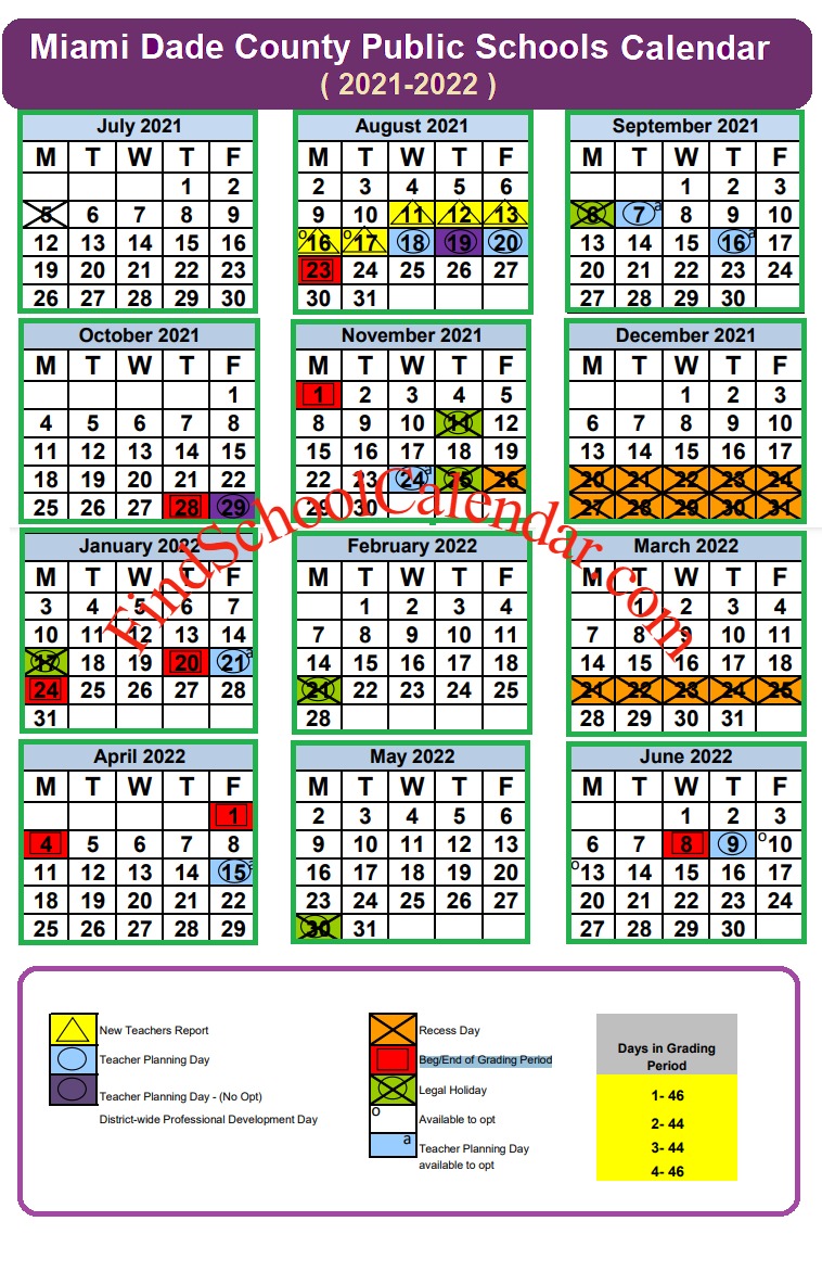 Miami Dade County Public Schools Calendar 2021-2022