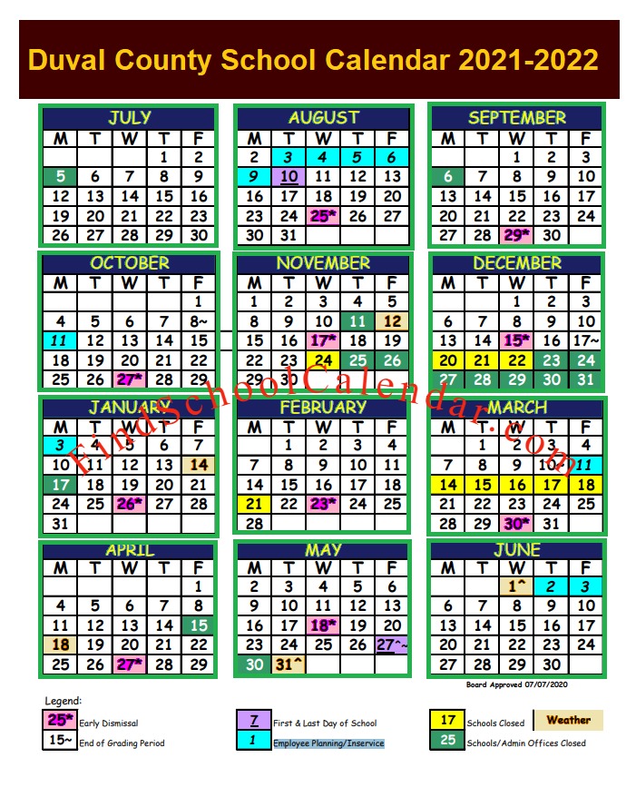 Duval County Public Schools Calendar 2021-2022