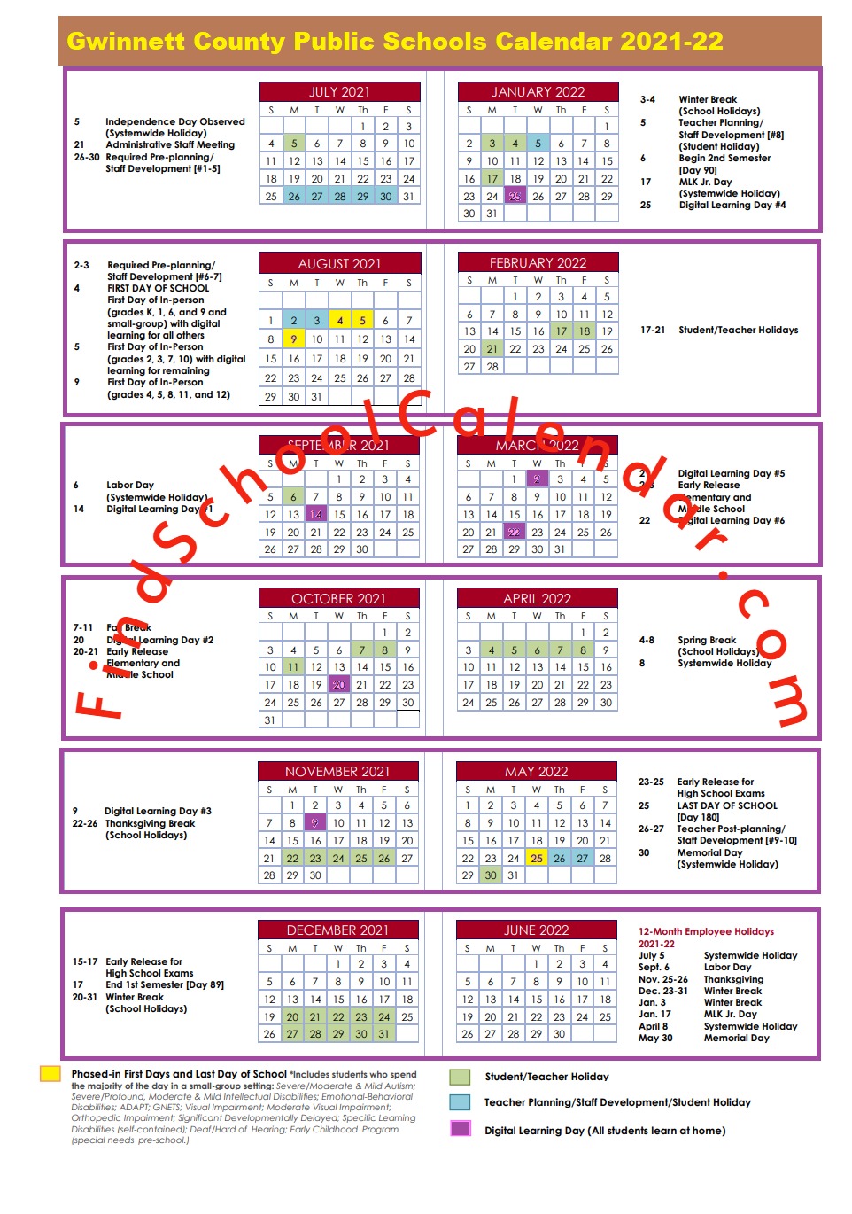 Gwinnett County Calendar 2022 Gwinnett County School Calendar 2021-2022 | Holidays & Break Schedule