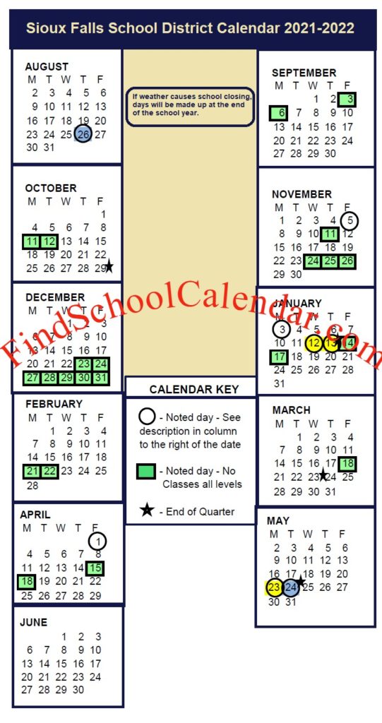 Sioux Falls School District Calendar 202122 Holidays & break schedule