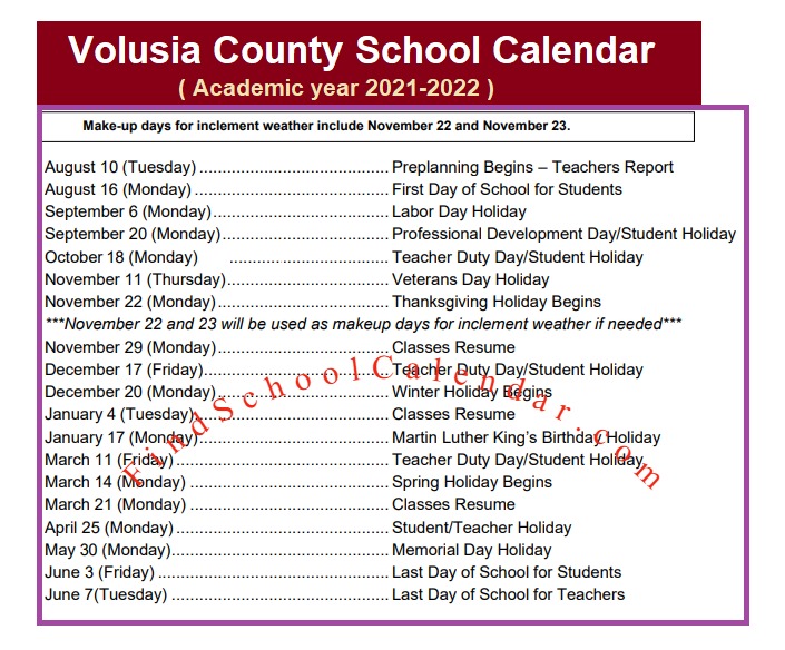 volusia county schools calendar 2021-2022