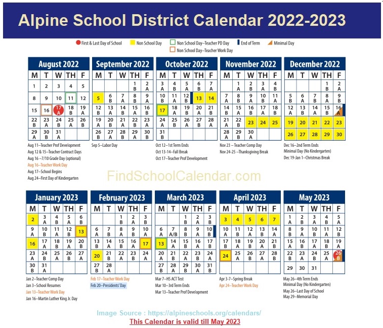 alpine school district Utah calendar 2022-23