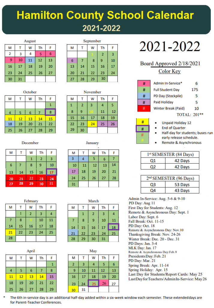 Hamilton County School Calendar 20212022 Holidays & break schedule