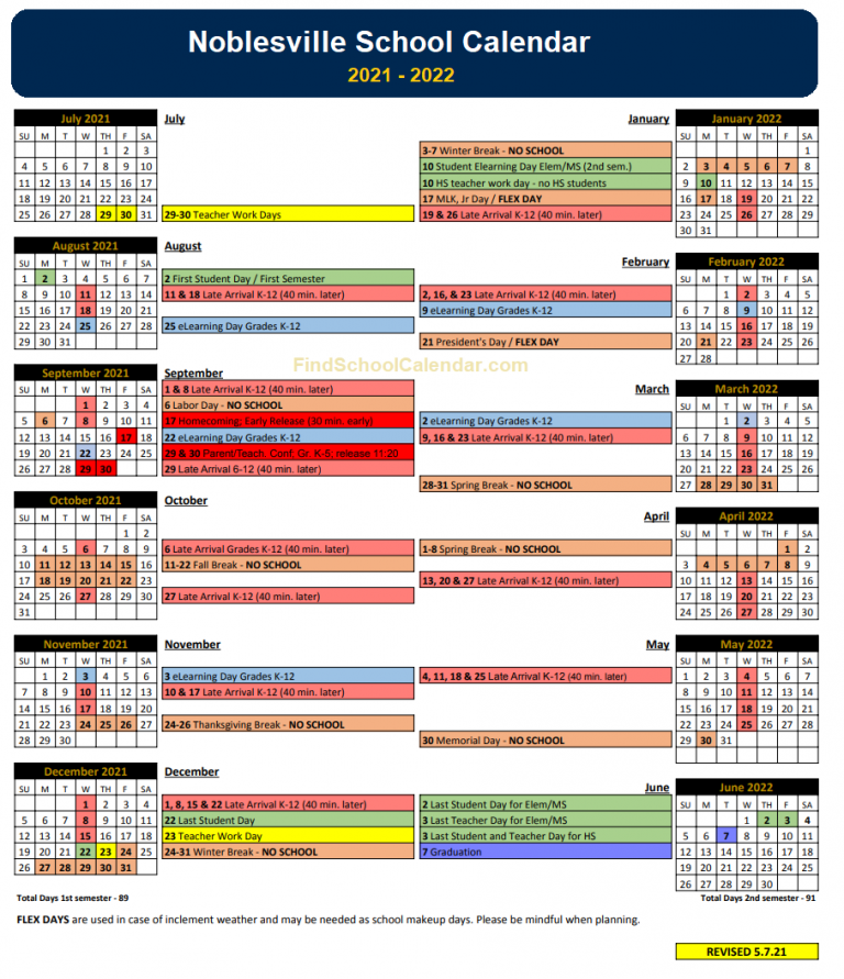 Noblesville Schools Calendar 2021 22 Holidays break schedule