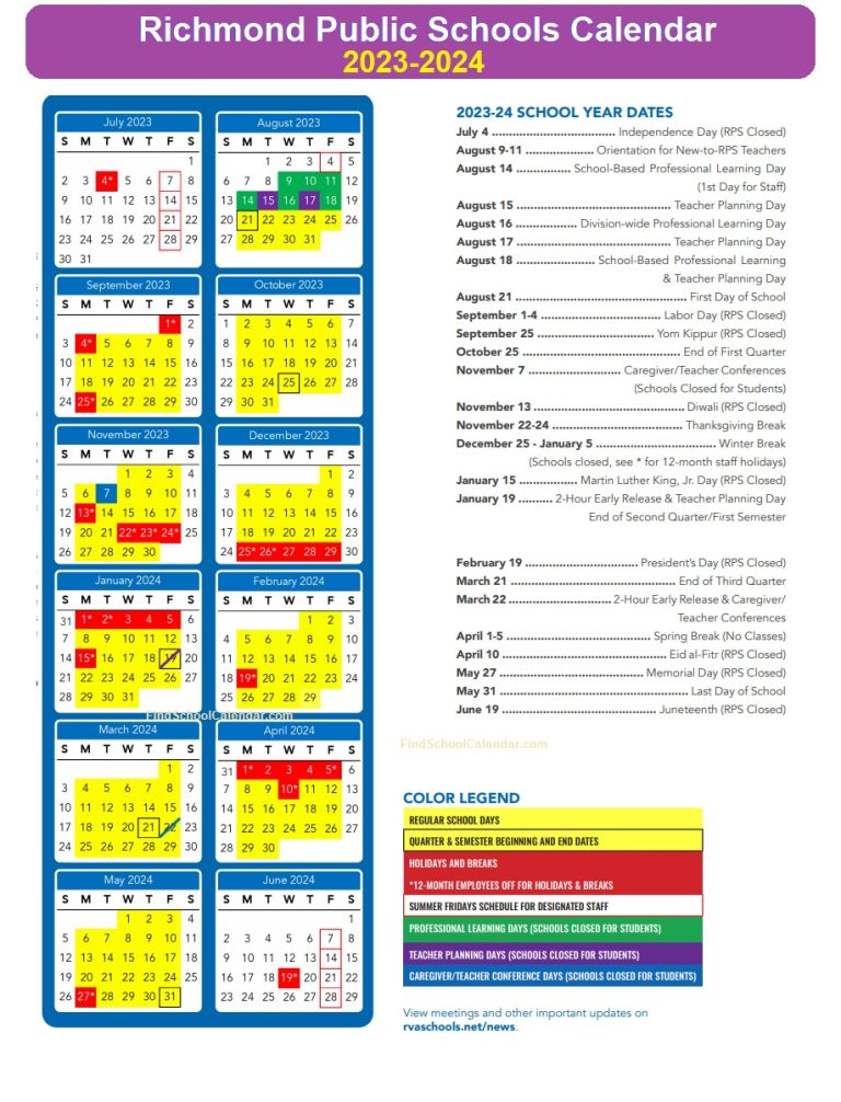 Richmond Public Schools Calendar 20232024 Holidays & break