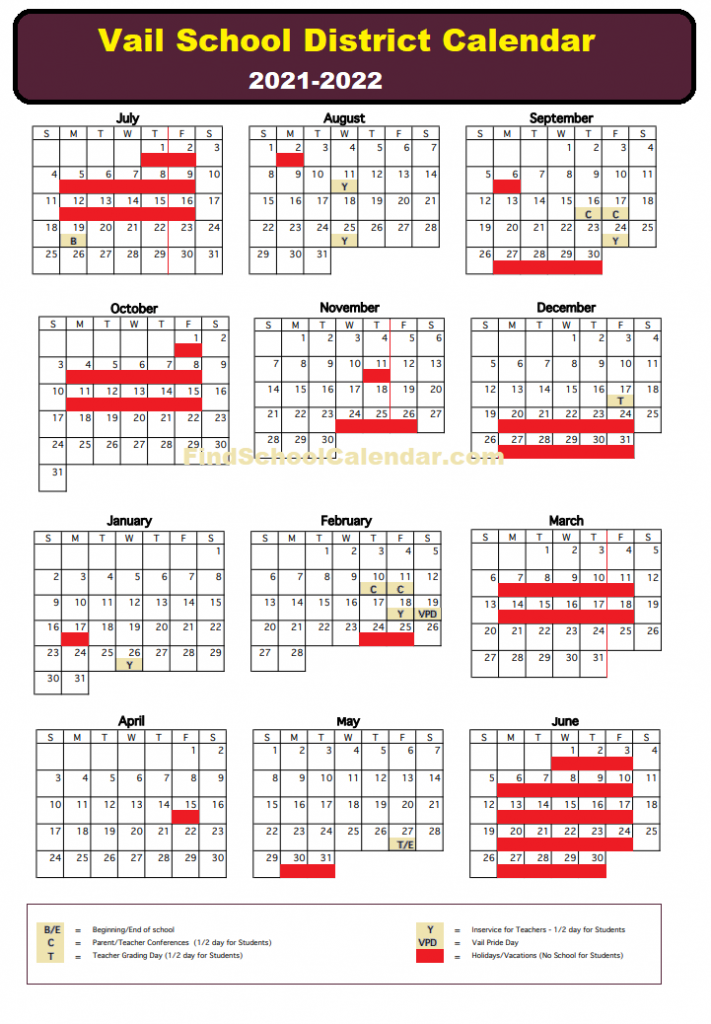 Vail School District Calendar 202122 Holidays & break schedule