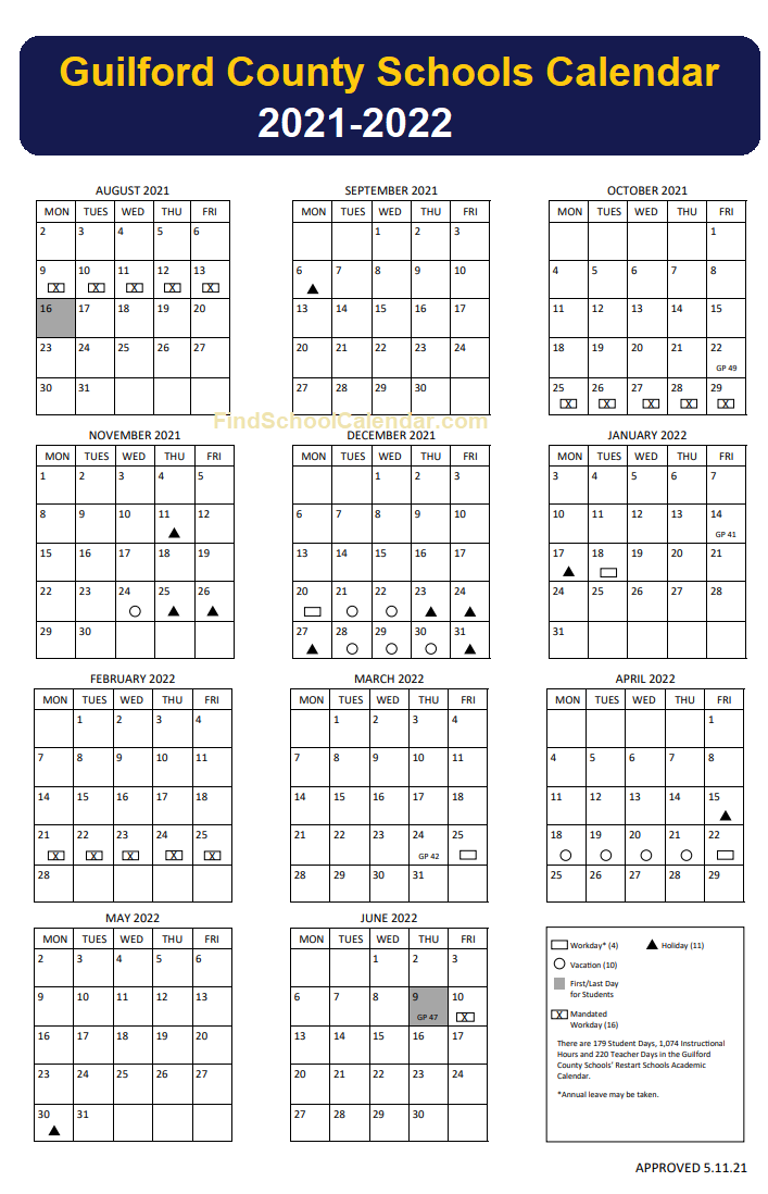 Guilford County School Calendar 2021-2022