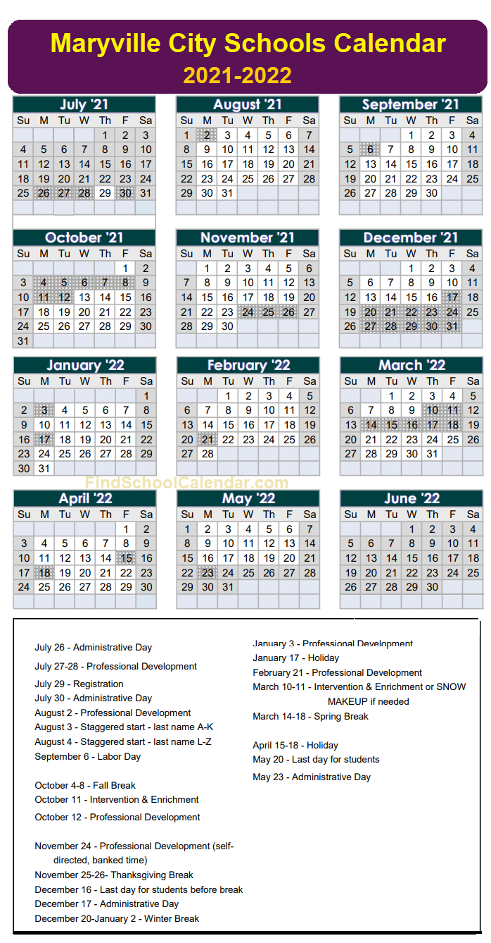 Maryville City Schools Calendar 2021 2022 Holidays And Break Schedule