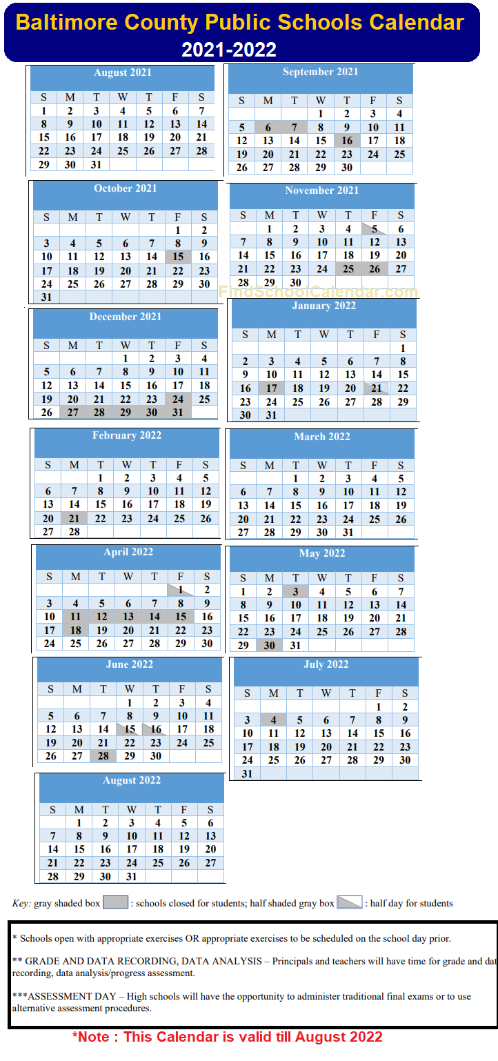Baltimore County Public School Calendar 2021-2022