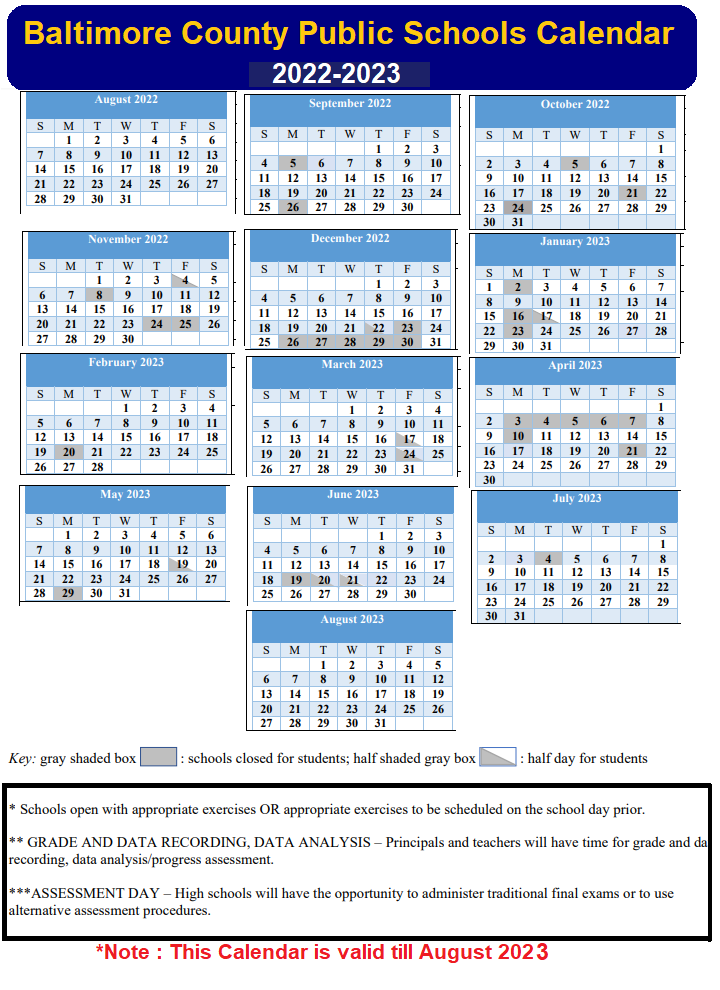 Baltimore County Public School Calendar 2022-2023