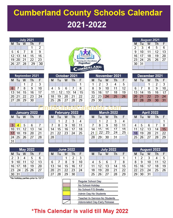 Cumberland County School calendar 2021-2022