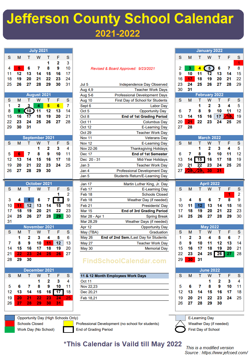 Jefferson County School Calendar 21-22