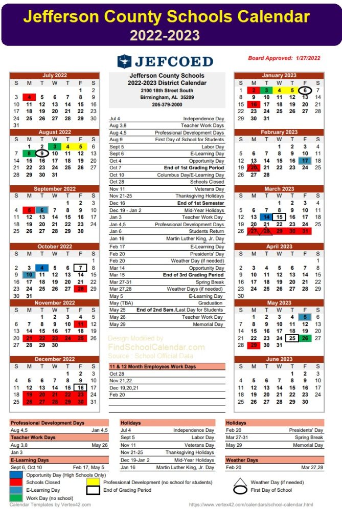 Jefferson County Schools Calendar 20222023 List of Holidays