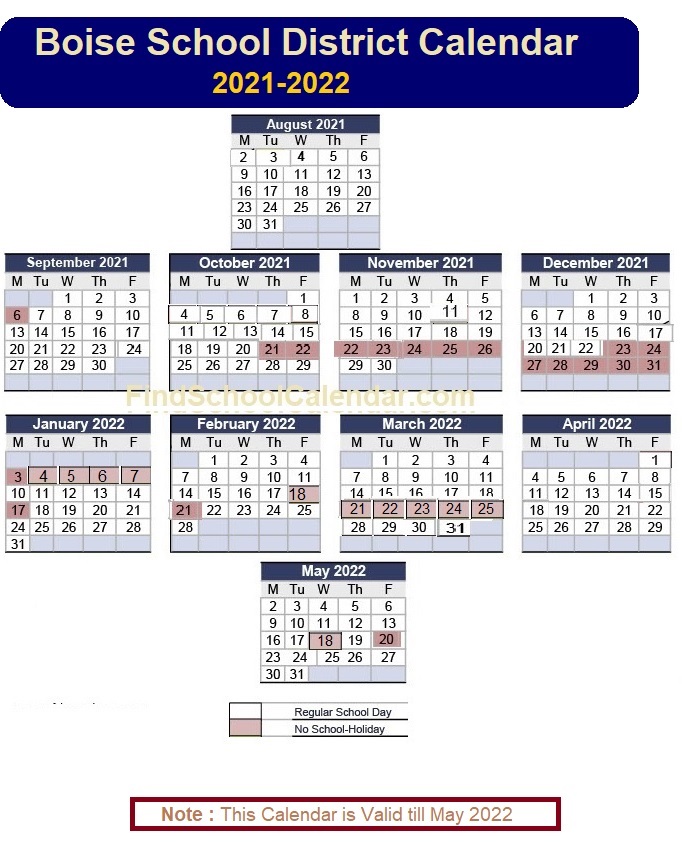 Boise Public School District Calendar 2021-22