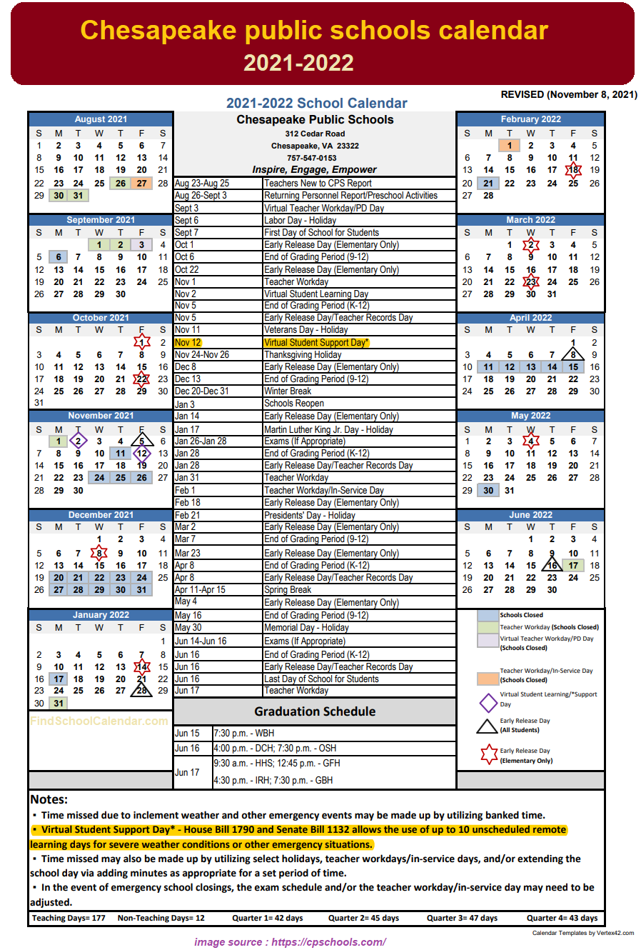 Chesapeake City public schools calendar 21-22