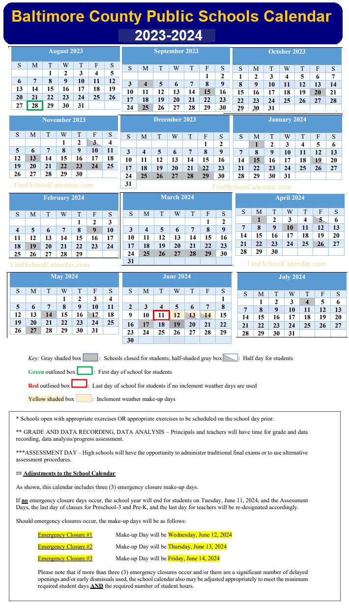 Baltimore County Public School Calendar 2023-24