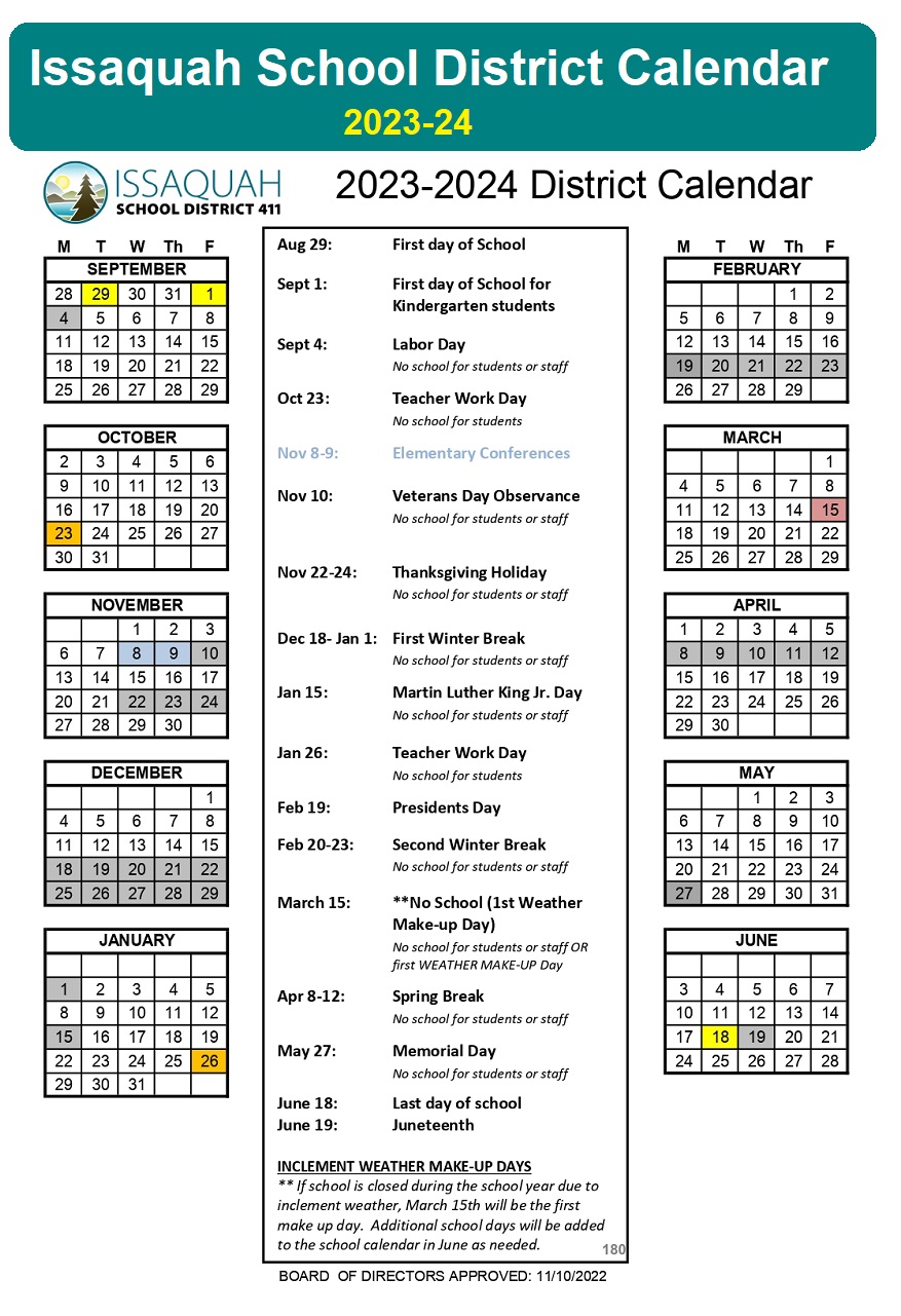 issaquah school calendar 2023-2024